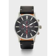 Leather Strap Chronograph Watch - Black