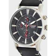 Leather Strap Chronograph Watch - Black