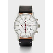 Leather Strap Chronograph Watch - White & Silver