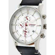 Leather Strap Chronograph Watch - White & Silver