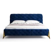 A To Z Furniture - Modrest Legend Modern Navy Blue Velvet Bed In King Size With Mattress
