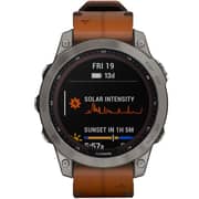 Garmin 0100254031 Fenix 7 Sapphire Solar Smart Watch 47mm Titanium With Chestnut Leather Band
