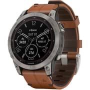 Garmin 0100254031 Fenix 7 Sapphire Solar Smart Watch 47mm Titanium With Chestnut Leather Band