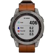 Garmin 0100254031 Fenix 7 Sapphire Solar Smart Watch 47mm Titanium With Chestnut Leather Band