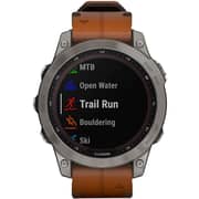 Garmin 0100254031 Fenix 7 Sapphire Solar Smart Watch 47mm Titanium With Chestnut Leather Band
