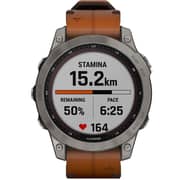 Garmin 0100254031 Fenix 7 Sapphire Solar Smart Watch 47mm Titanium With Chestnut Leather Band