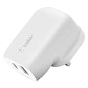 شاحن حائط بمنفذين من بيلكين لون أبيض