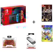 Nintendo Switch V2 32GB Neon Blue/Red Middle East Version + Fallen Legion Games + Mario + Rabbids Kingdom Battle + 2 Accessories