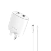 Pawa Solid Travel Charger Dual Usb Port 2.4a With Lightning Cable-white