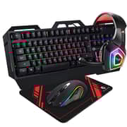 Remson Rm-s400 4 In 1 Gaming Keyboard With Backlit Mouse, Headset Combo With Mouse Pad, English/arabic Backlit Keyboard, Led Gaming Keyboard Mouse Set, Headset With Microphone For Pc Laptop Ps4 & Xbox