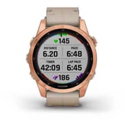 Garmin 010-02539-35 Fenix 7S Sapphire Solar Smart Watch with Limestone Leather Band Rose Gold Titanium