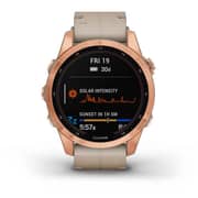 Garmin 010-02539-35 Fenix 7S Sapphire Solar Smart Watch with Limestone Leather Band Rose Gold Titanium
