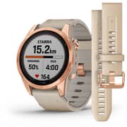 Garmin 010-02539-35 Fenix 7S Sapphire Solar Smart Watch with Limestone Leather Band Rose Gold Titanium