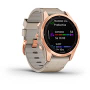 Garmin 010-02539-35 Fenix 7S Sapphire Solar Smart Watch with Limestone Leather Band Rose Gold Titanium
