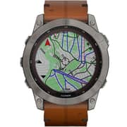 Garmin Fenix 7X Sapphire Solar Smart Watch Titanium with Chestnut Leather Band 51mm 010-02541-19