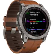 Garmin Fenix 7X Sapphire Solar Smart Watch Titanium with Chestnut Leather Band 51mm 010-02541-19