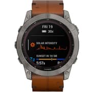 Garmin Fenix 7X Sapphire Solar Smart Watch Titanium with Chestnut Leather Band 51mm 010-02541-19