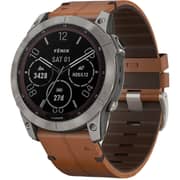 Garmin Fenix 7X Sapphire Solar Smart Watch Titanium with Chestnut Leather Band 51mm 010-02541-19