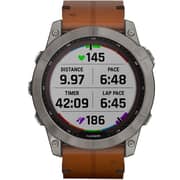 Garmin Fenix 7X Sapphire Solar Smart Watch Titanium with Chestnut Leather Band 51mm 010-02541-19