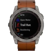 Garmin Fenix 7X Sapphire Solar Smart Watch Titanium with Chestnut Leather Band 51mm 010-02541-19