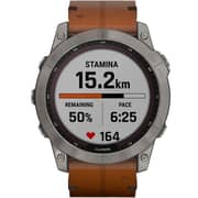 Garmin Fenix 7X Sapphire Solar Smart Watch Titanium with Chestnut Leather Band 51mm 010-02541-19