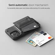 Vrs Design Damda Glide Hybrid Designed For Iphone 13 Pro Max Case Cover Wallet [semi Automatic] Slider Credit Card Holder Slot [3-4 Cards] & Kickstand - Sand Stone