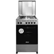 Nobel Gas & Electric Cooker Silver 50x50 cm 2 Gas Burners 2 Hot Plate Electric Oven Enamel Grids Lid Stainless Steel Top - NGC5200S