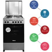 Nobel Gas & Electric Cooker Silver 50x50 cm 2 Gas Burners 2 Hot Plate Electric Oven Enamel Grids Lid Stainless Steel Top - NGC5200S