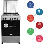 Nobel Gas & Electric Cooker Silver 50x50 cm 3 Gas Burners 1 Hot Plate Electric Oven Enamel Grids Lid Stainless Steel Top - NGC5300S