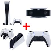 SonyPlayStation 5 Disc Gaming Console White - Middle East Version + PS5 CFIZCT1W DualSense Wireless Controller + PS5 CFIZDS1E DualSense Charging Station + PS5 CFIZEY1 HD Camera