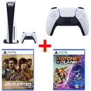 Sony PlayStation 5 Disc Console White - Middle East Version + PS5 CFIZCT1W DualSense Wireless Controller + PS5 Uncharted Legacy of Thieves Collection Game + PS5 Ratchet & Clank Rift Apart Game