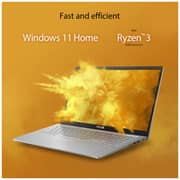 ASUS (2020) Laptop - AMD Ryzen 3-3250U / 15.6inch FHD / 4GB RAM / 256GB SSD / Shared AMD Radeon Graphics / Windows 11 Home / English & Arabic Keyboard / Silver / Middle East Version - [M515DA-BQ1408W]