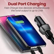 Moxedo Car Charger 3.4a Dual Usb-a Ports Car Socket Charger Cigarette Lighter Adapter Smart Ic Technology With 2 Cables Compatible For Iphone 13/12/11/pro/max/xs/xr/x/10/8/7/6, Ipad, Samsung, Android