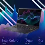 ASUS (2019) Laptop - Intel Celeron-N4020 / 14inch HD / 4GB RAM / 128GB SSD / Shared Intel UHD Graphics 600 / Windows 11 Home / English & Arabic Keyboard / Peacock Blue / Middle East Version - [E410MA-BV2205WS]