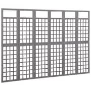 Vidaxl 6-panel Room Divider/trellis Solid Fir Wood Grey 242.5x180 Cm