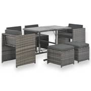 44721 Vidaxl 7 Piece Outdoor Dining Set With Cushions Poly Rattan Grey