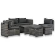 Vidaxl 6 Piece Garden Lounge Set With Cushions Poly Rattan Grey