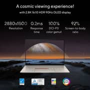 أسوس زينبوك 14X أوليد لابتوب Space Edition UX5401ZAS-OLED007W - Core i7 2.3 جيجا هرتز 16 جيجابايت 1 تيرابايت ويندوز 10 14 بوصة 2.8 كيلو تيتانيوم زيرو-جي لوحة مفاتيح باللغتين العربية والإنجليزية