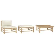 Vidaxl 3 Piece Garden Lounge Set With Cream White Cushions Bamboo