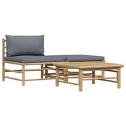 Vidaxl 3 Piece Garden Lounge Set With Dark Grey Cushions Bamboo