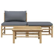 Vidaxl 3 Piece Garden Lounge Set With Dark Grey Cushions Bamboo