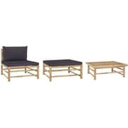 Vidaxl 3 Piece Garden Lounge Set With Dark Grey Cushions Bamboo