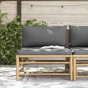 Vidaxl Garden Middle Sofa With Dark Grey Cushions Bamboo