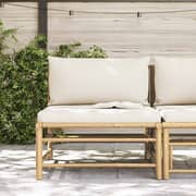 Vidaxl Garden Middle Sofa With Cream White Cushions Bamboo
