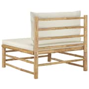 Vidaxl Garden Middle Sofa With Cream White Cushions Bamboo