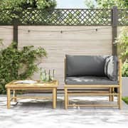 Vidaxl 2 Piece Garden Lounge Set With Dark Grey Cushions Bamboo