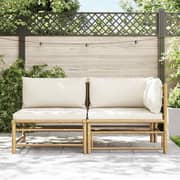 Vidaxl 2 Piece Garden Lounge Set With Cream White Cushions Bamboo