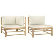Vidaxl 2 Piece Garden Lounge Set With Cream White Cushions Bamboo