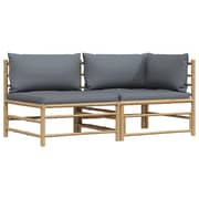 Vidaxl 2 Piece Garden Lounge Set With Dark Grey Cushions Bamboo