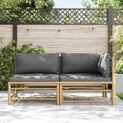 Vidaxl 2 Piece Garden Lounge Set With Dark Grey Cushions Bamboo